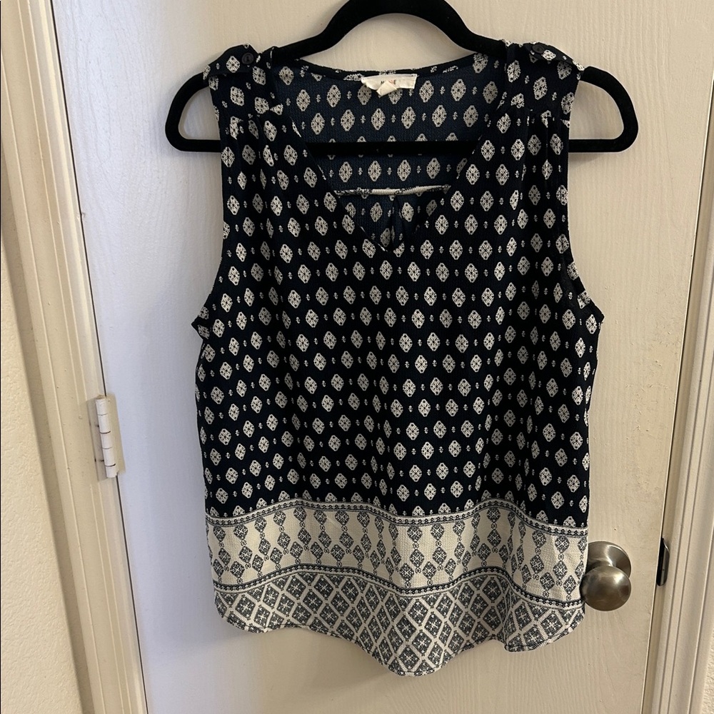 Mine Navy and Cream Patterned Blouse. Large